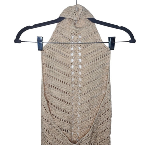 Camila Coelho Women’s XS Lyssa Hand Crochet Halter Mini Boho Dress in Sand - Picture 7 of 11